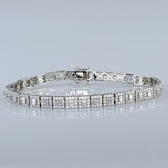 Solid Sterling Silver Mens 2ct Square Diamond Tennis Bracelet Guys Jewelry 7" 8" - Picture 2 of 5